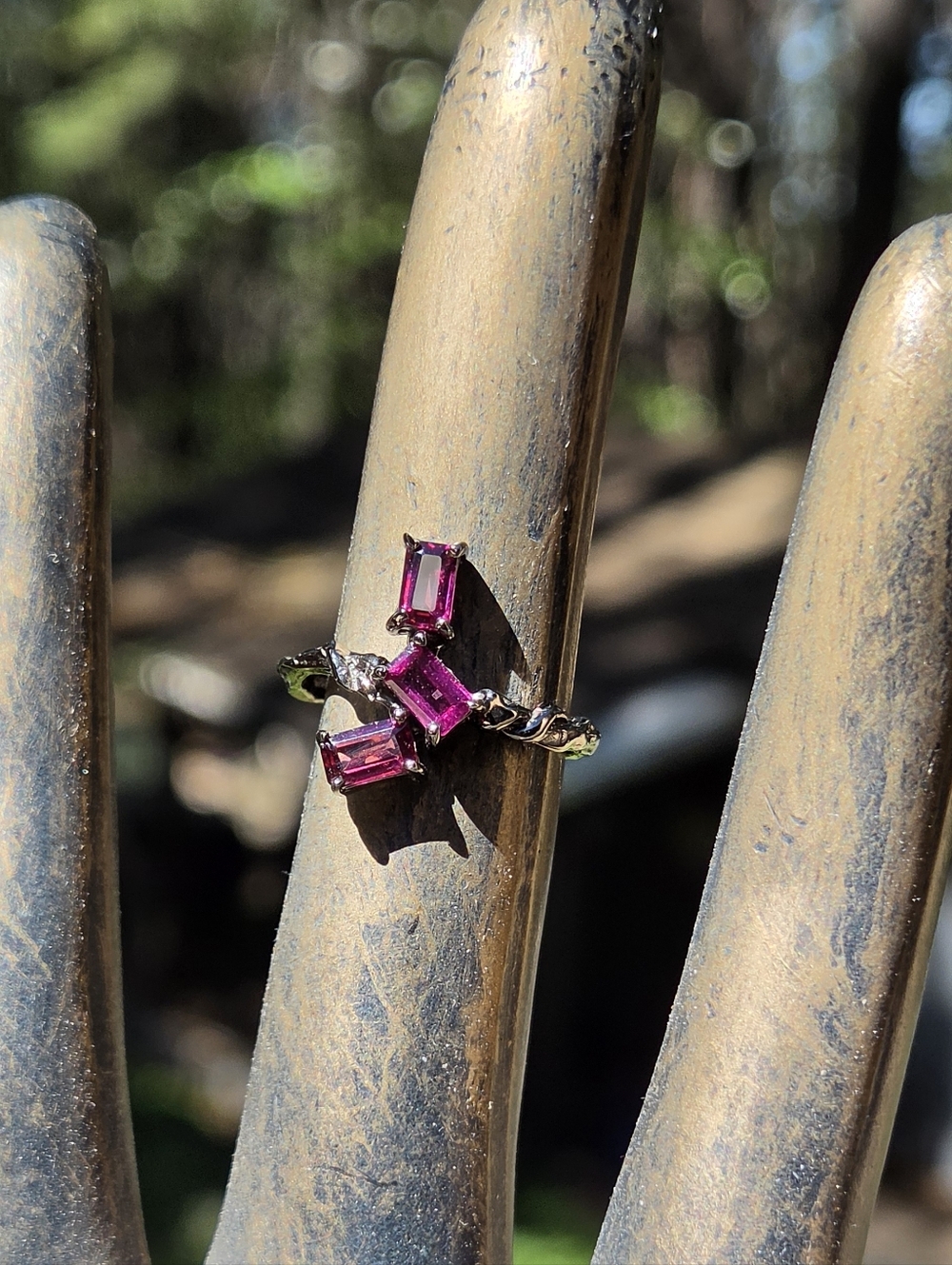 Rhodalite Natural Baguette Sterling & Rhidium Ring Sz6.5 - Picture 3 of 9